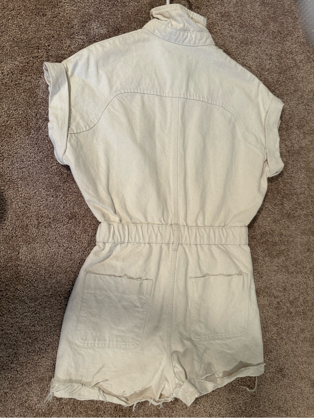 Zara Cream denim Button-Front Short Sleeve Romper - Picture 3 of 4